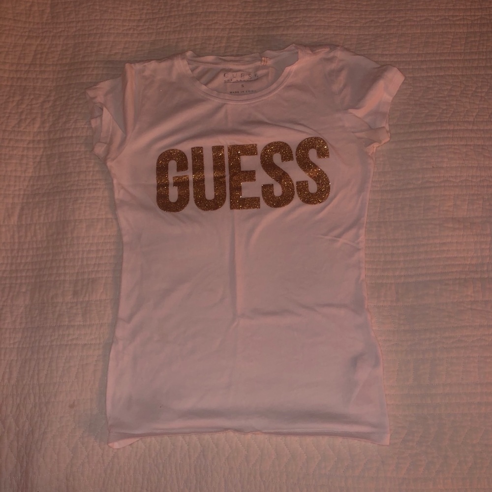 Guess short sleeve sparkly gold shirt